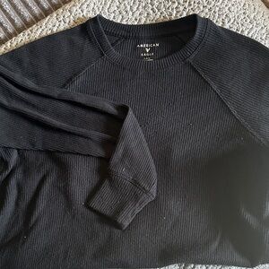 American Eagle Outfitters Women's Black Ribbed Long Sleeve Tee